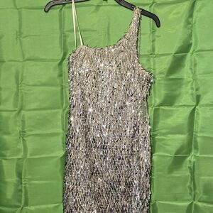 Darling One Shoulder Silver Sequin Dress